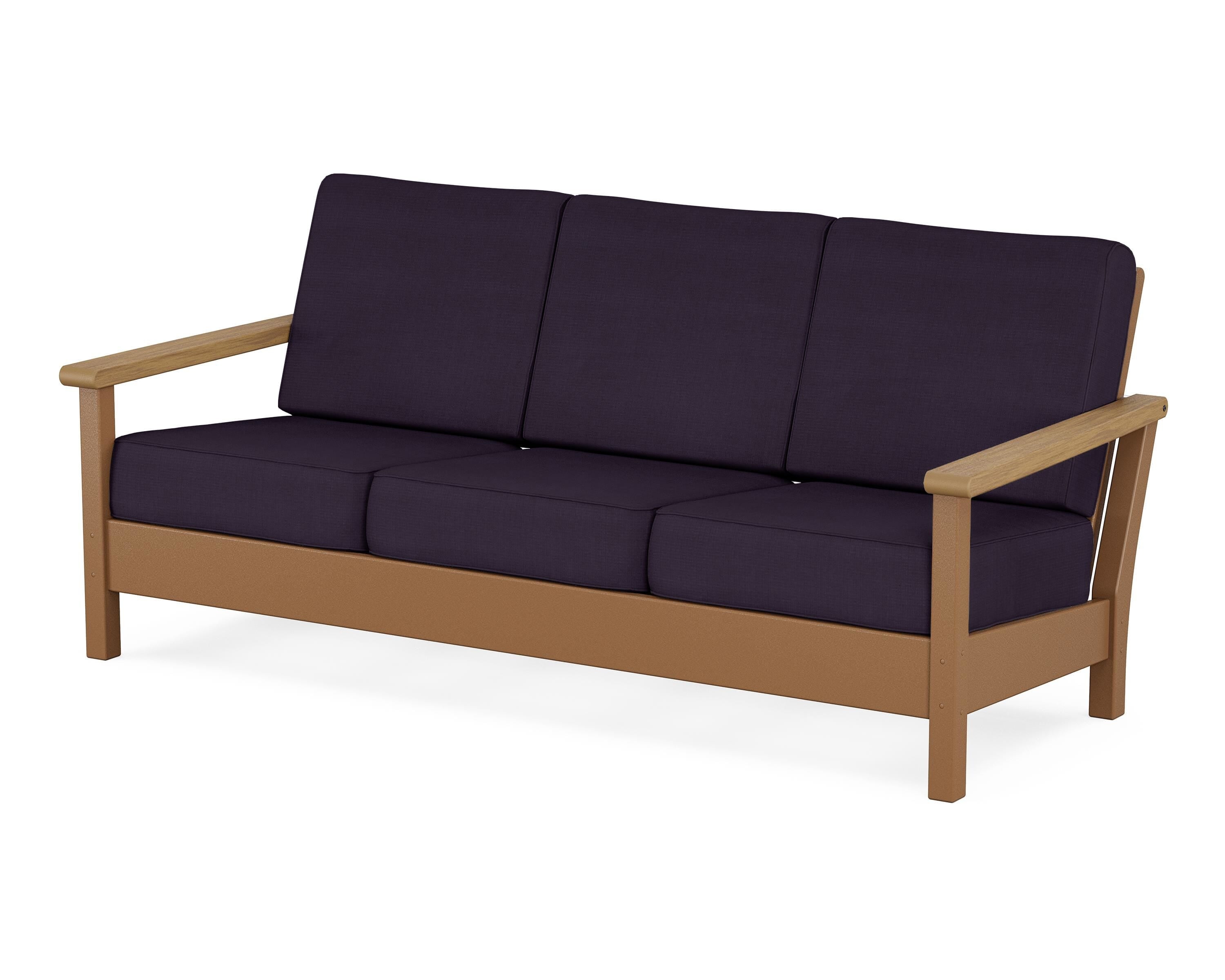 POLYWOOD® Harbour Deep Seating Sofa in Teak / Natural / Navy Linen