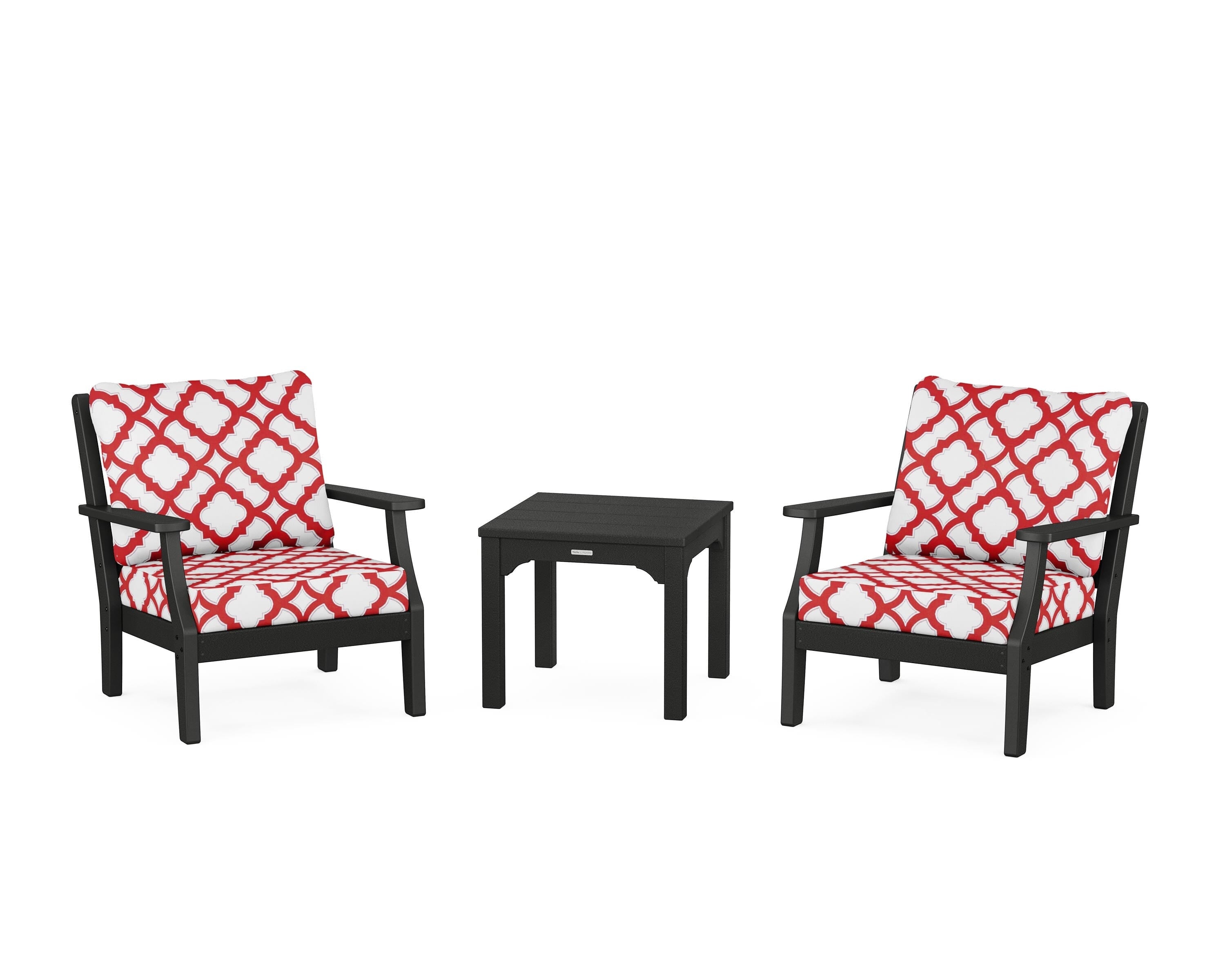 Martha Stewart by POLYWOOD® Chinoiserie 3-Piece Deep Seating Set in Black / Trellis Crimson