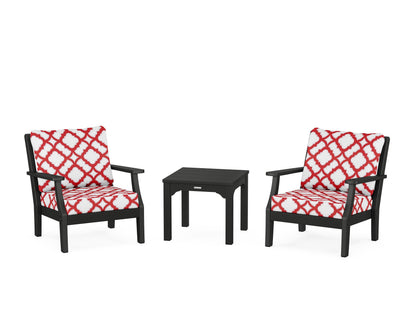 Martha Stewart by POLYWOOD® Chinoiserie 3-Piece Deep Seating Set in Black / Trellis Crimson