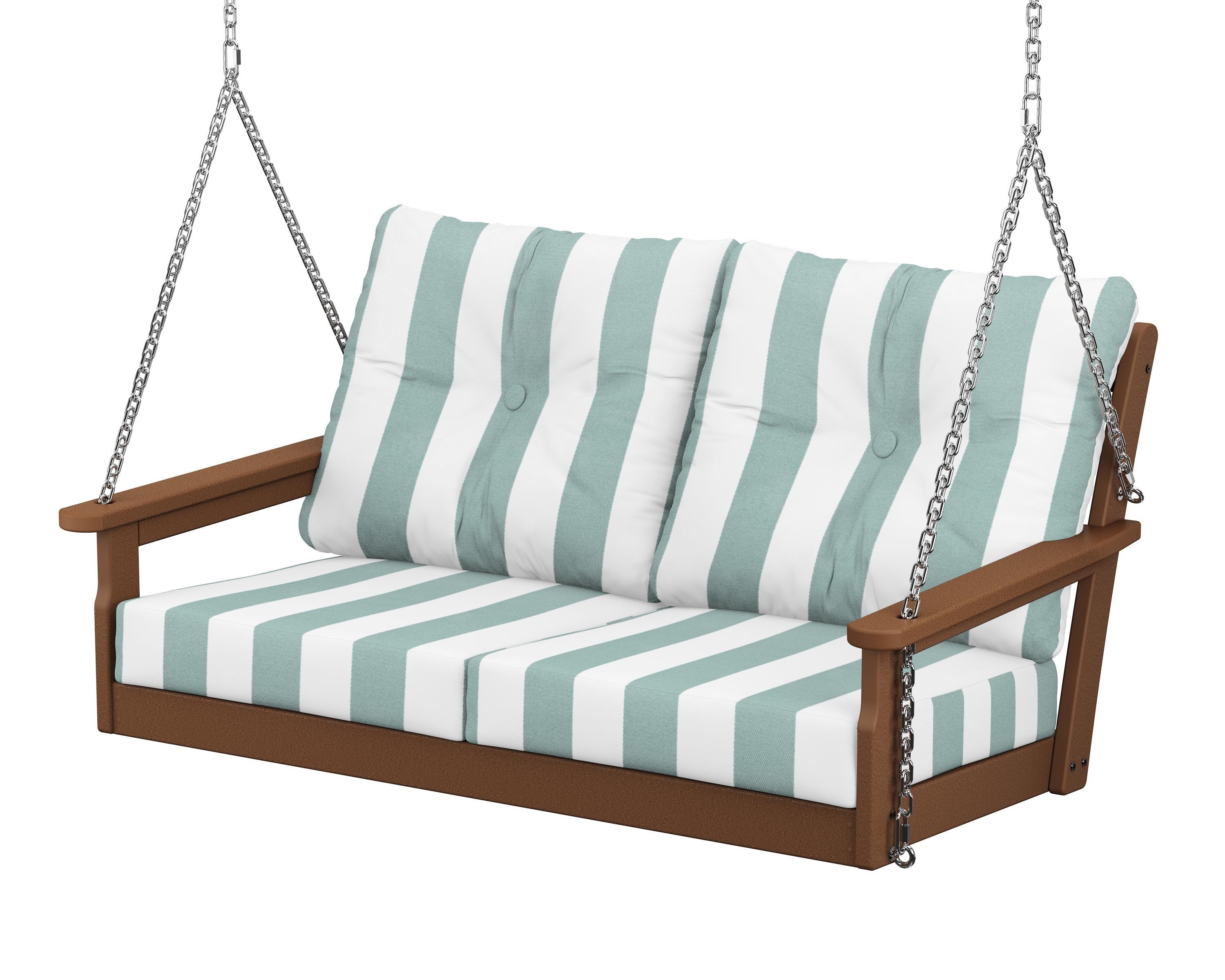 POLYWOOD® Vineyard Deep Seating Swing in Teak / Cabana Stripe Glacier Spa