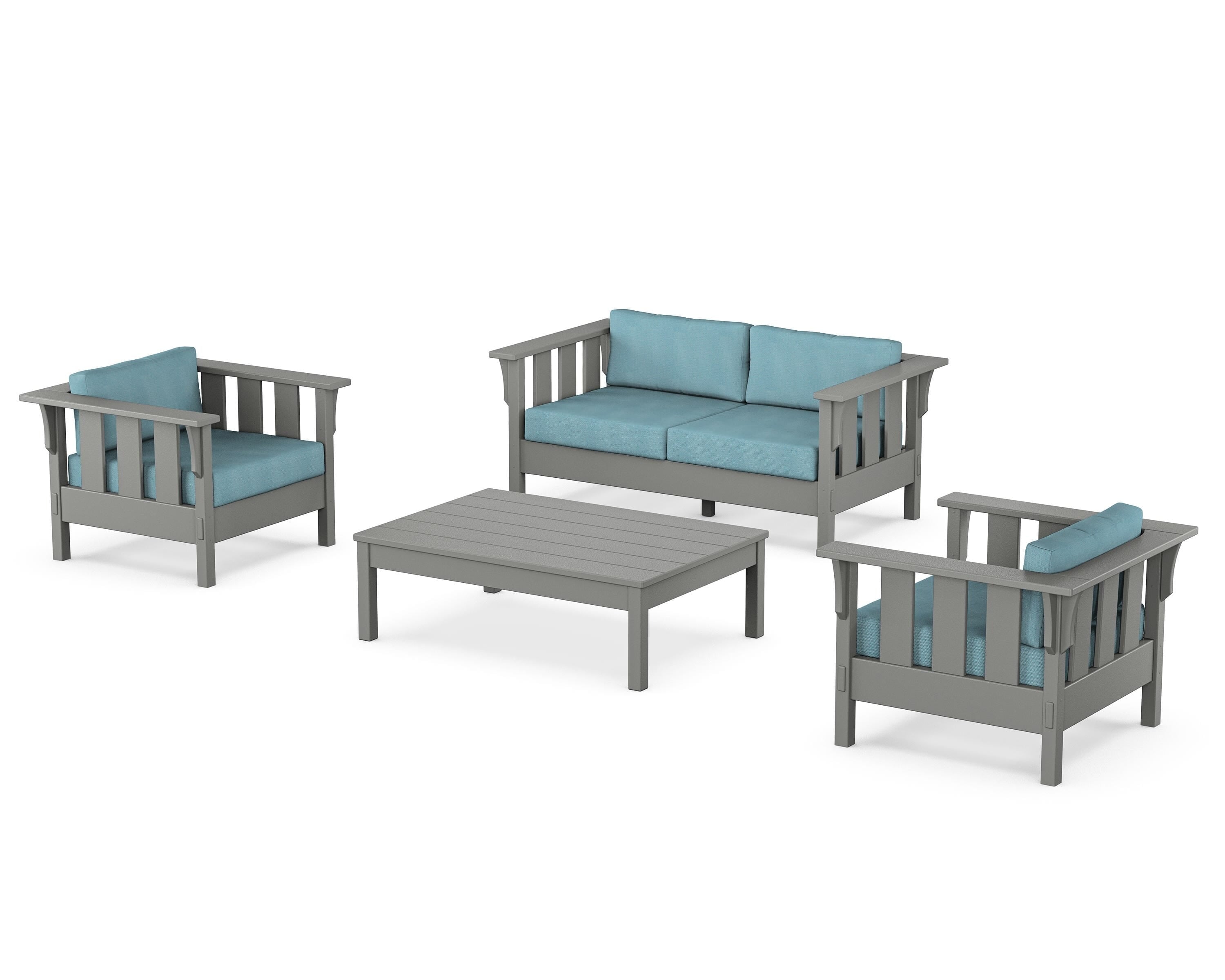 Martha Stewart by POLYWOOD® Acadia 4-Piece Deep Seating Set with Loveseat in Slate Grey / Lattice Sky Blue