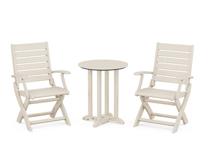 POLYWOOD® Signature Folding Chair 3-Piece Round Farmhouse Bistro Dining Set in Sand
