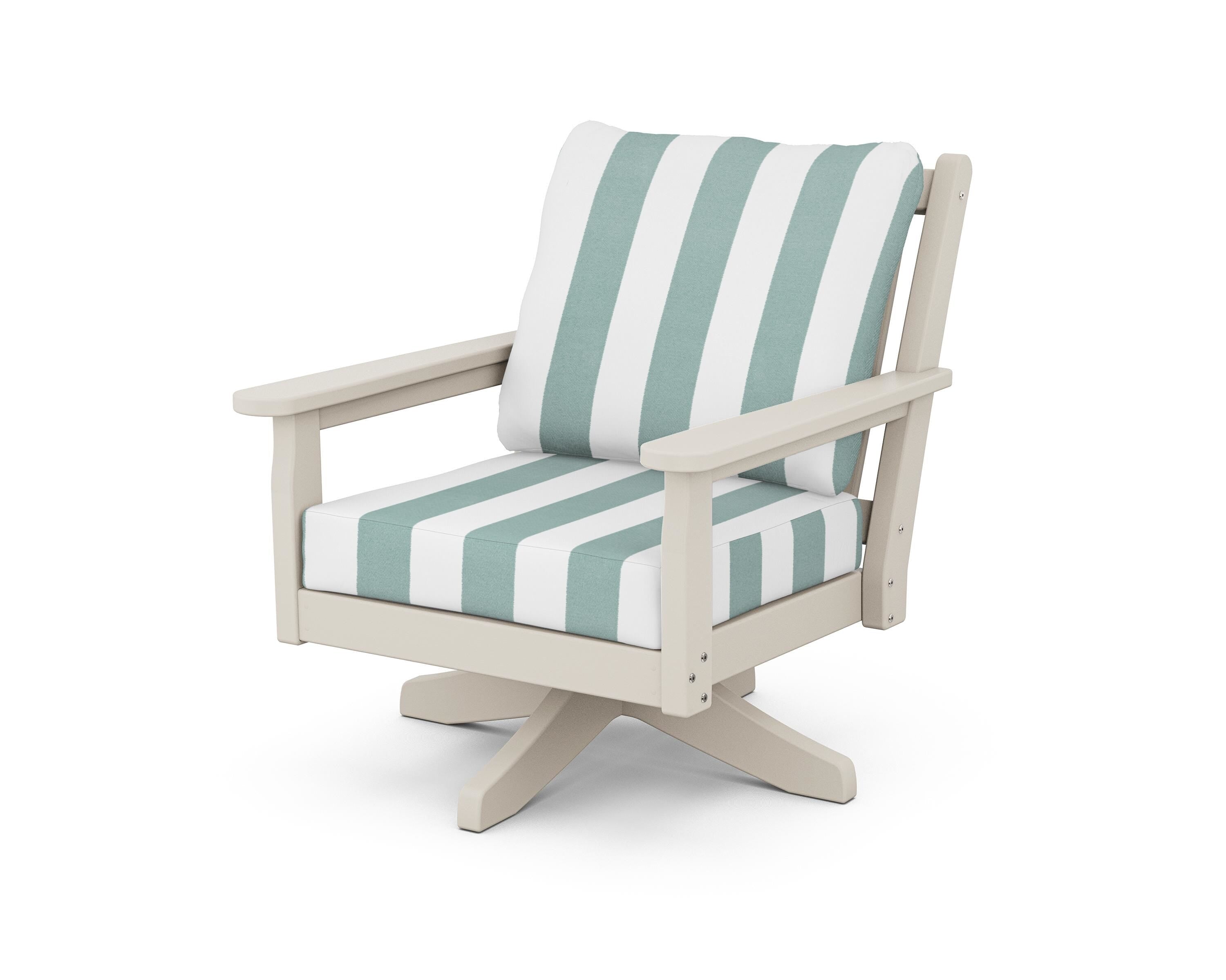 POLYWOOD® Chippendale Deep Seating Swivel Chair in Sand / Cabana Stripe Glacier Spa