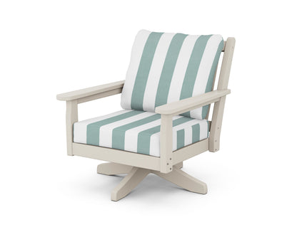 POLYWOOD® Chippendale Deep Seating Swivel Chair in Sand / Cabana Stripe Glacier Spa