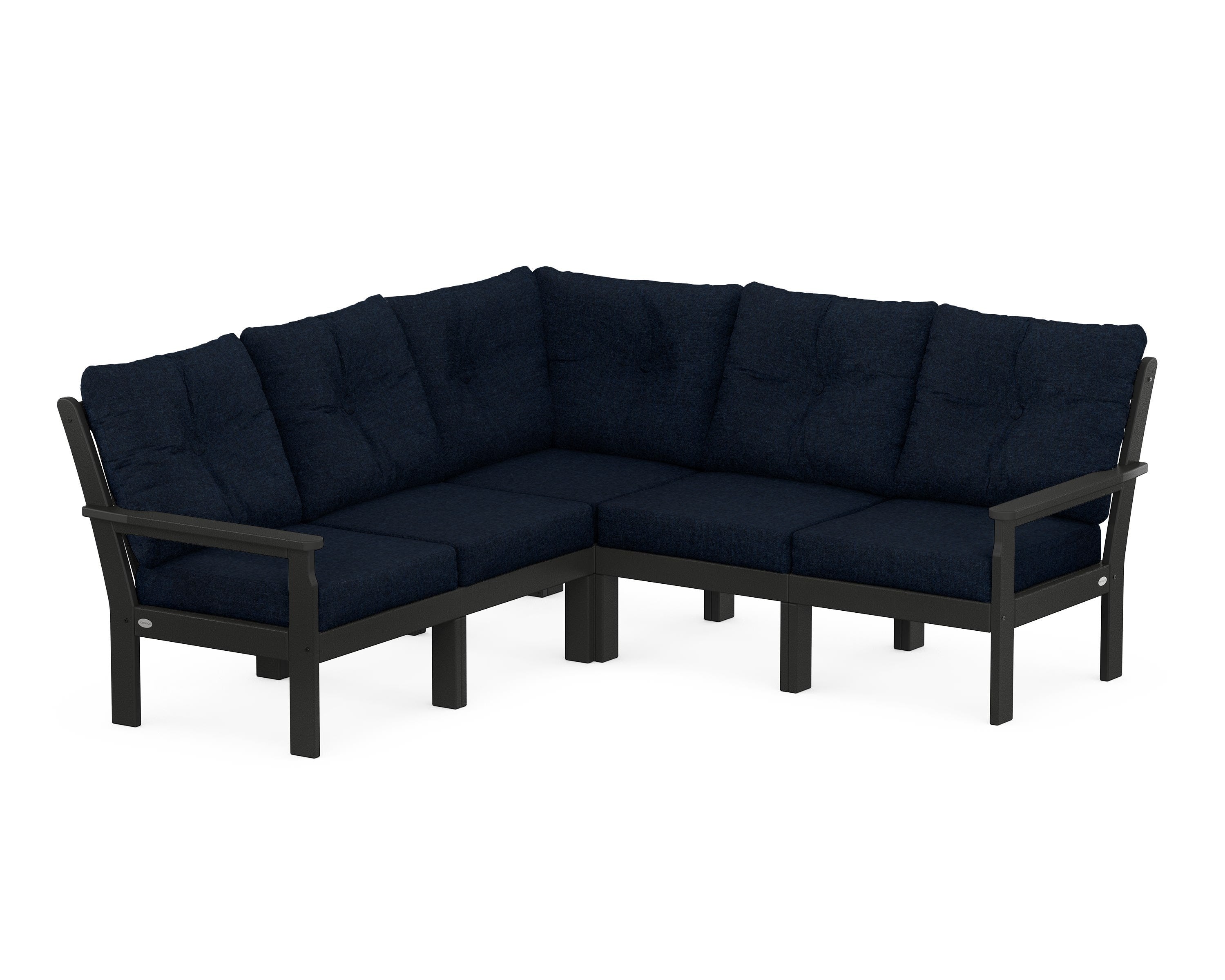 POLYWOOD® Vineyard 5-Piece Sectional in Black / Marine Indigo
