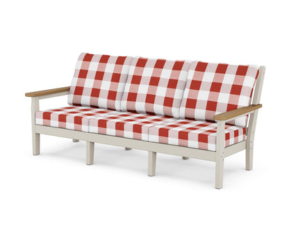 POLYWOOD® Chippendale Deep Seating Sofa in Sand / Natural / Buffalo Plaid Crimson