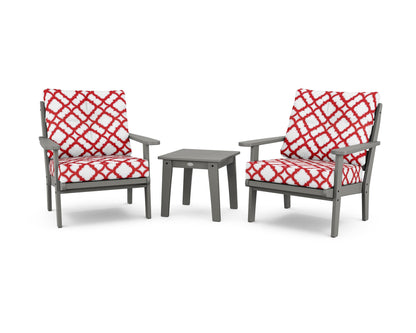 POLYWOOD® Lakeside 3-Piece Deep Seating Chair Set in Slate Grey / Trellis Crimson