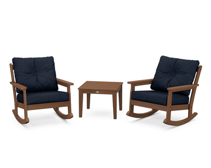 POLYWOOD® Vineyard 3-Piece Deep Seating Rocker Set in Teak / Marine Indigo