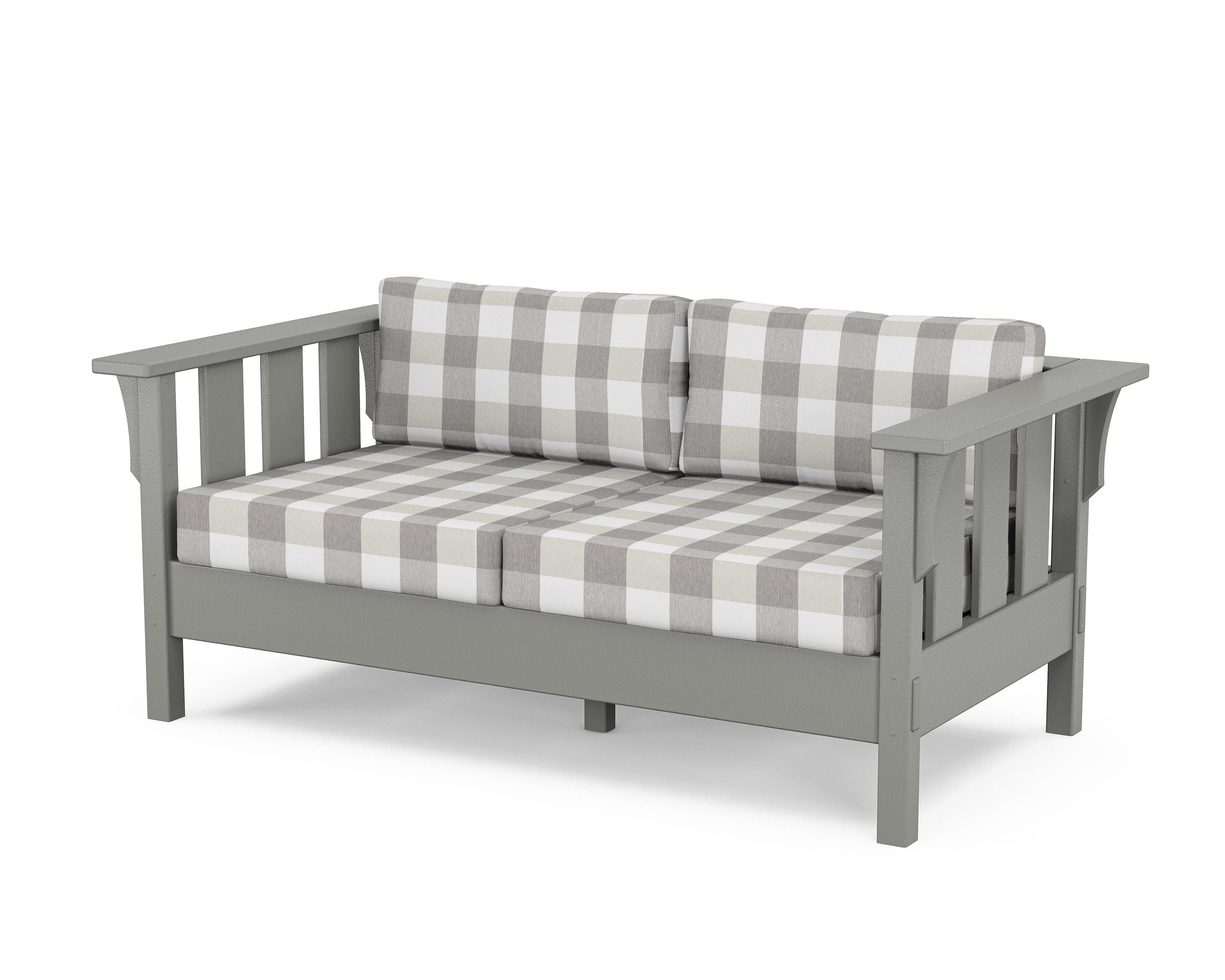 Martha Stewart by POLYWOOD® Acadia Deep Seating Loveseat in Slate Grey / Buffalo Plaid Grey Mist
