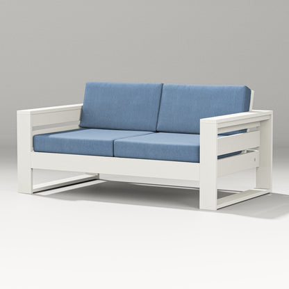 PW Designer Series Latitude Loveseat in Vintage White / Sky Blue