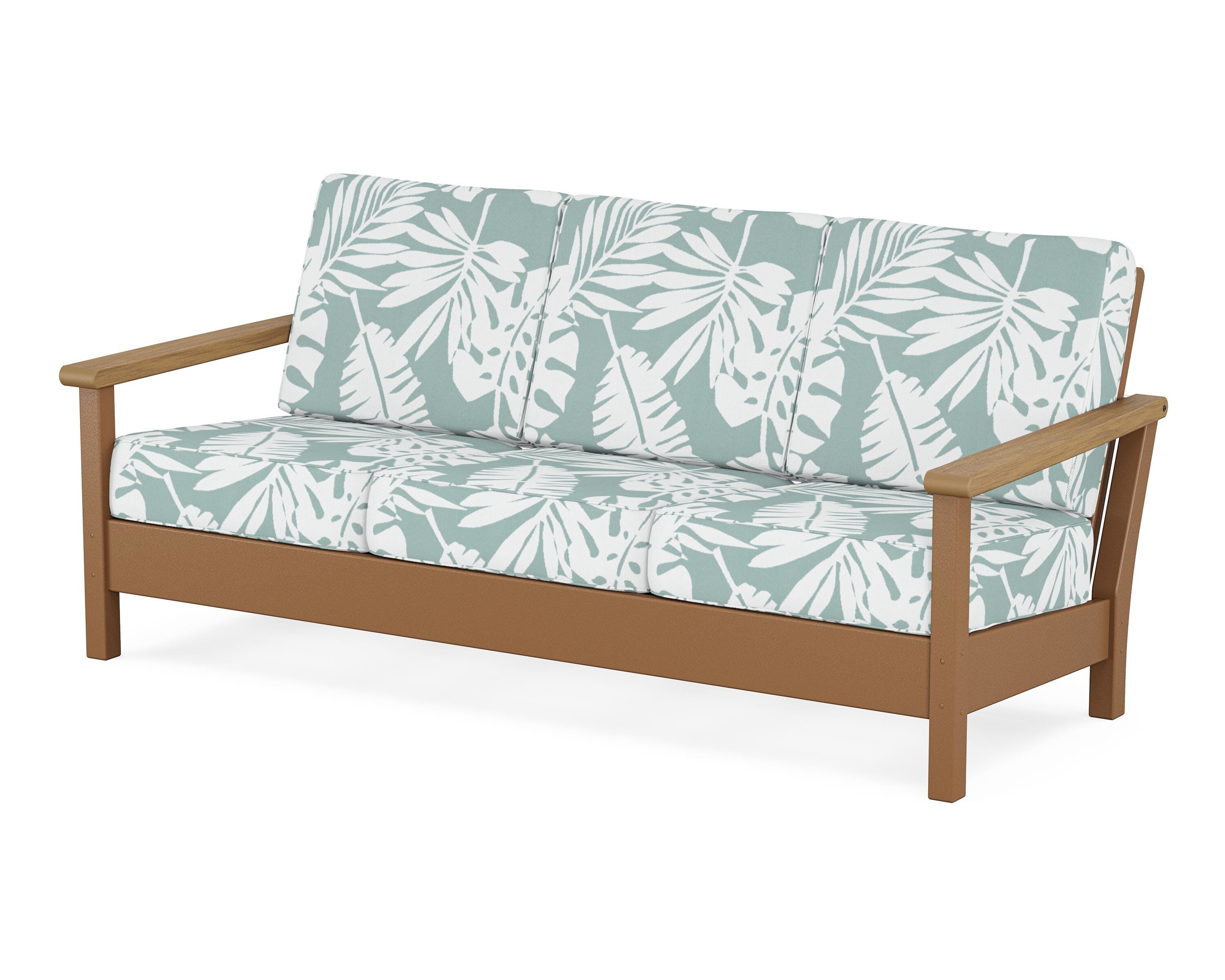 POLYWOOD® Harbour Deep Seating Sofa in Teak / Natural / Leaf Glacier Spa