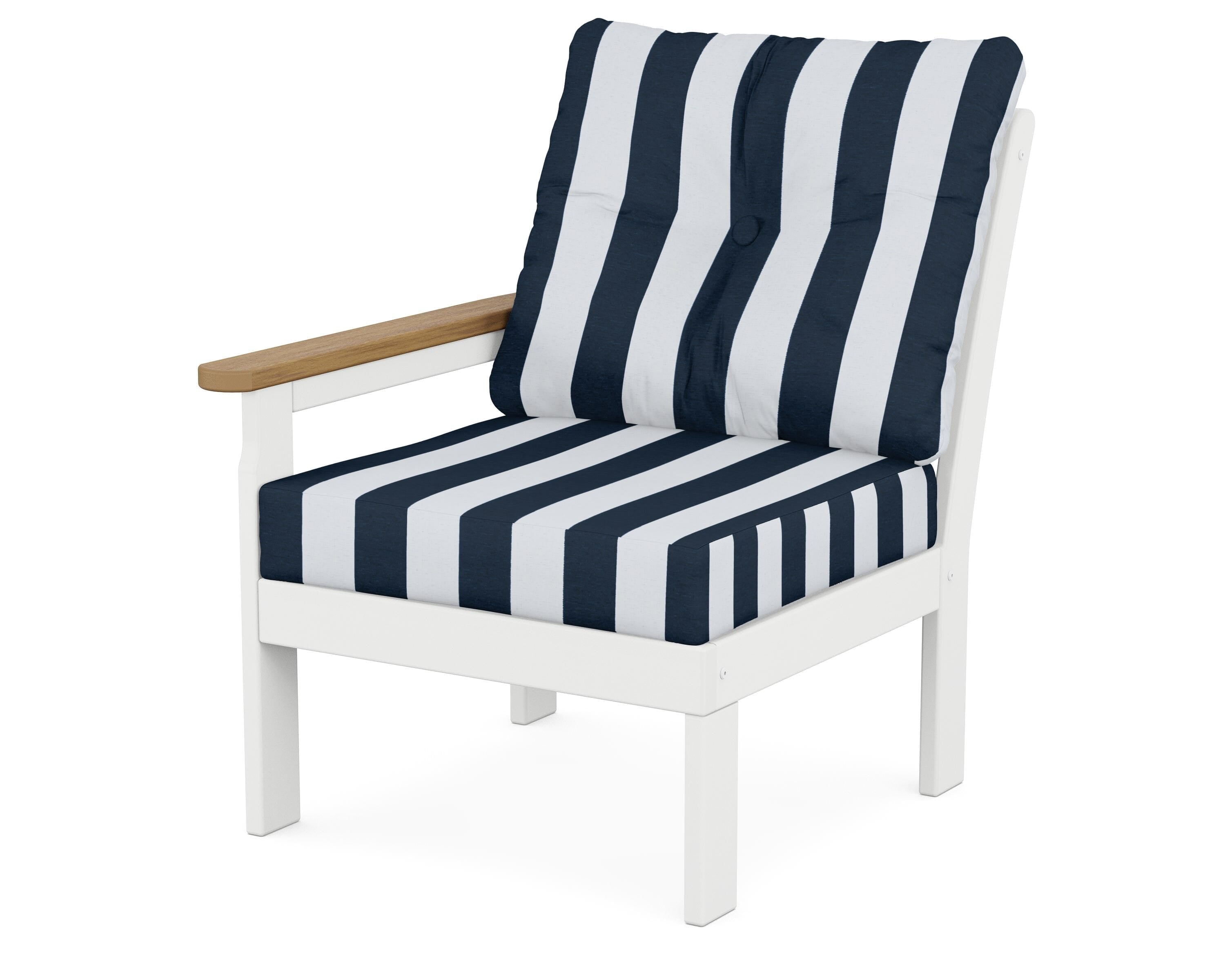POLYWOOD® Vineyard Modular Left Arm Chair in White / Natural / Cabana Stripe Marine Indigo