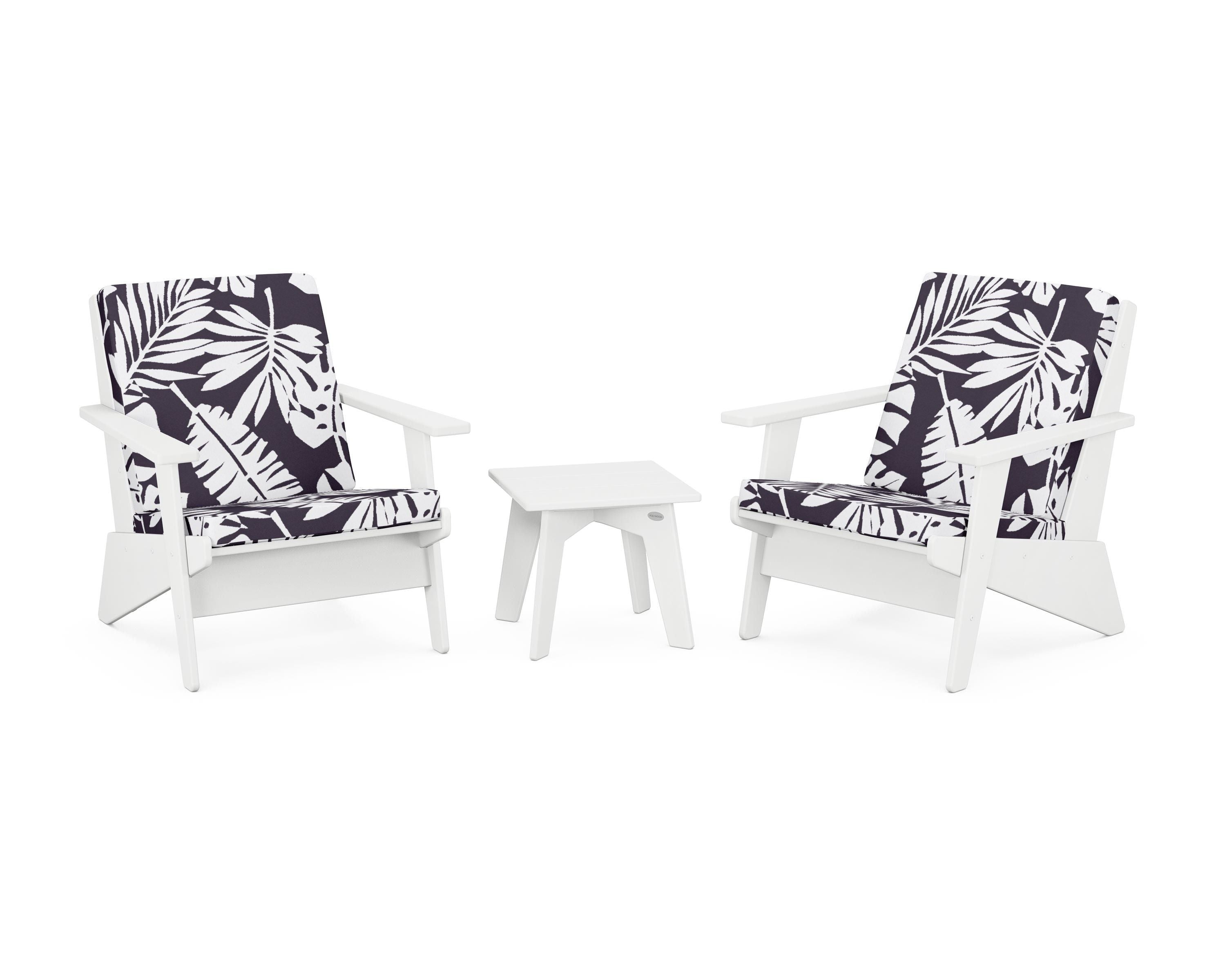 POLYWOOD® Riviera Modern Lounge 3-Piece Set in White / Leaf Navy