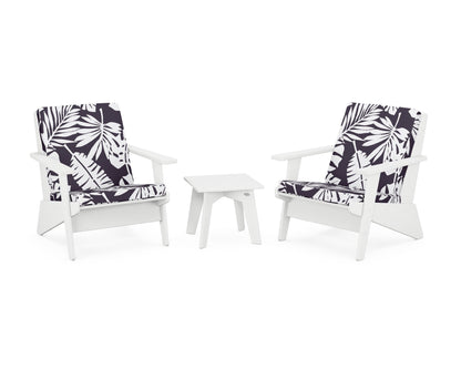 POLYWOOD® Riviera Modern Lounge 3-Piece Set in White / Leaf Navy