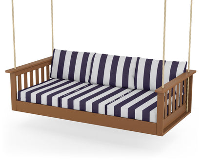 POLYWOOD® Vineyard Daybed Swing in Teak / Cabana Stripe Navy
