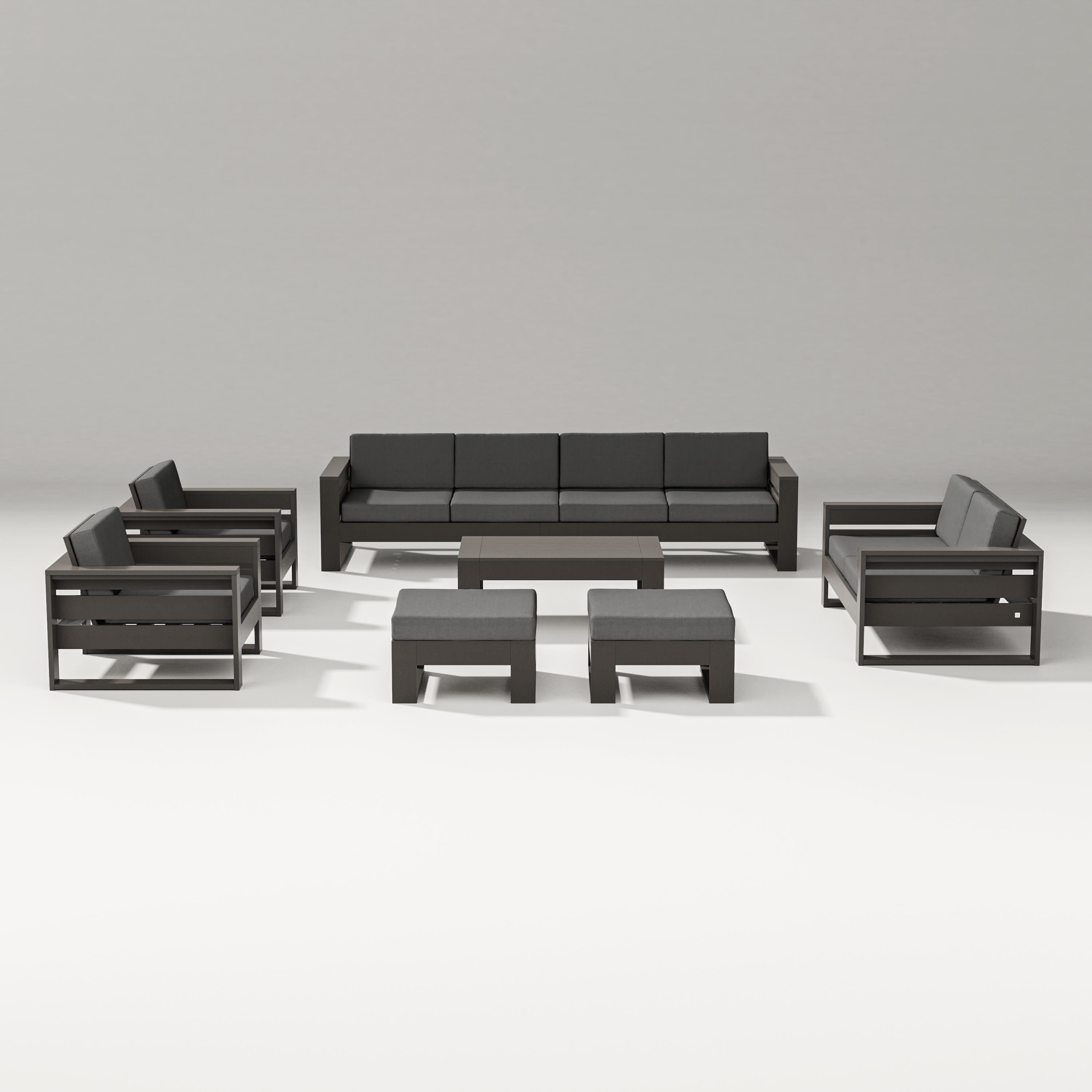 PW Designer Series Latitude 8-Piece Lounge Sofa Set in Vintage Coffee / Spectrum Carbon
