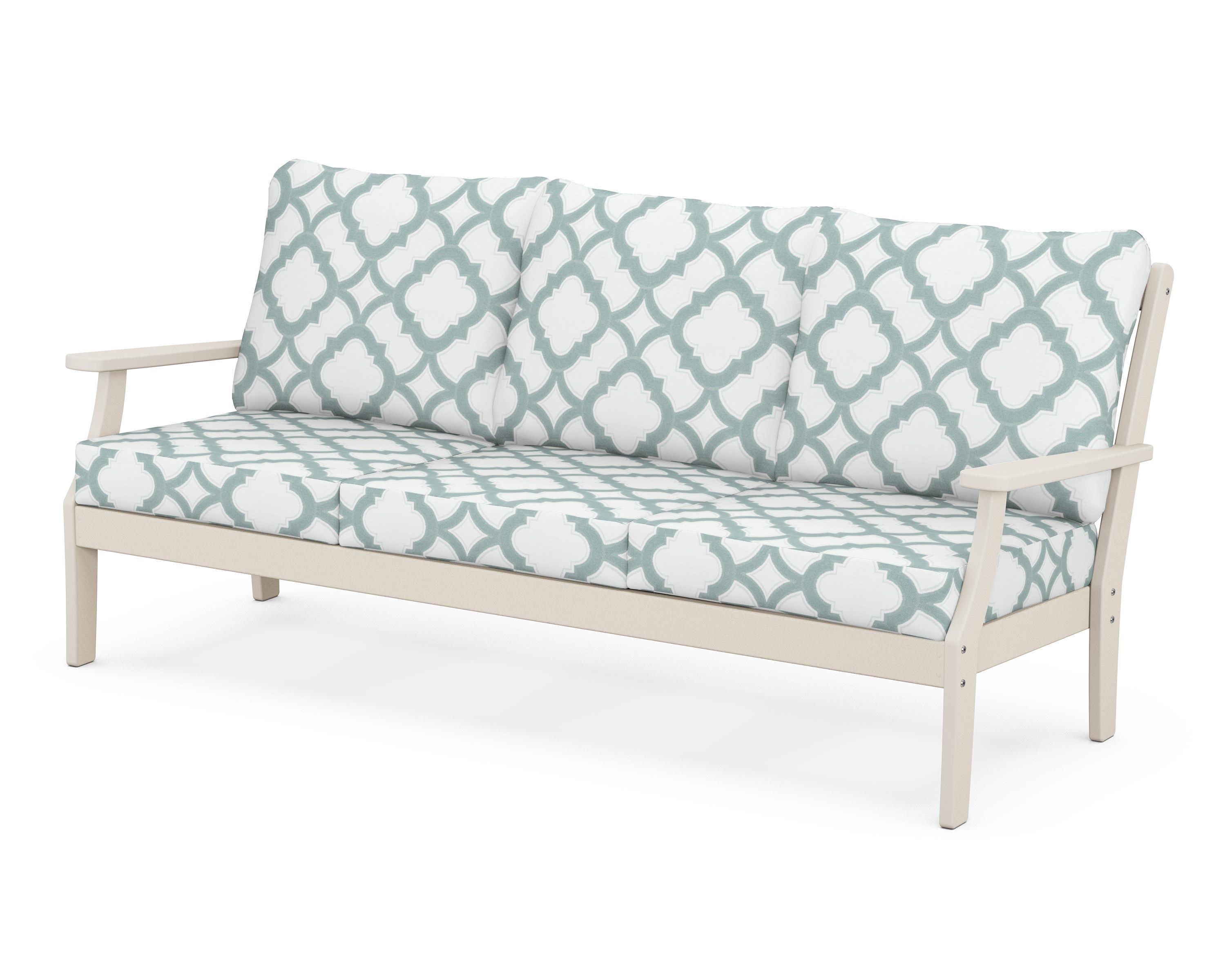 POLYWOOD® Braxton Deep Seating Sofa in Sand / Trellis Glacier Spa