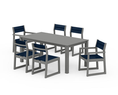 POLYWOOD® EDGE Sling 7-Piece Parsons Dining Set in Slate Grey / Navy Blue Sling