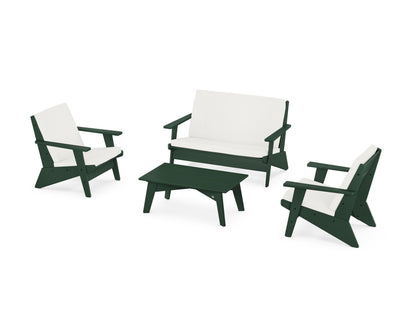 POLYWOOD® Riviera Modern Lounge 4-Piece Set in Green / Natural Linen