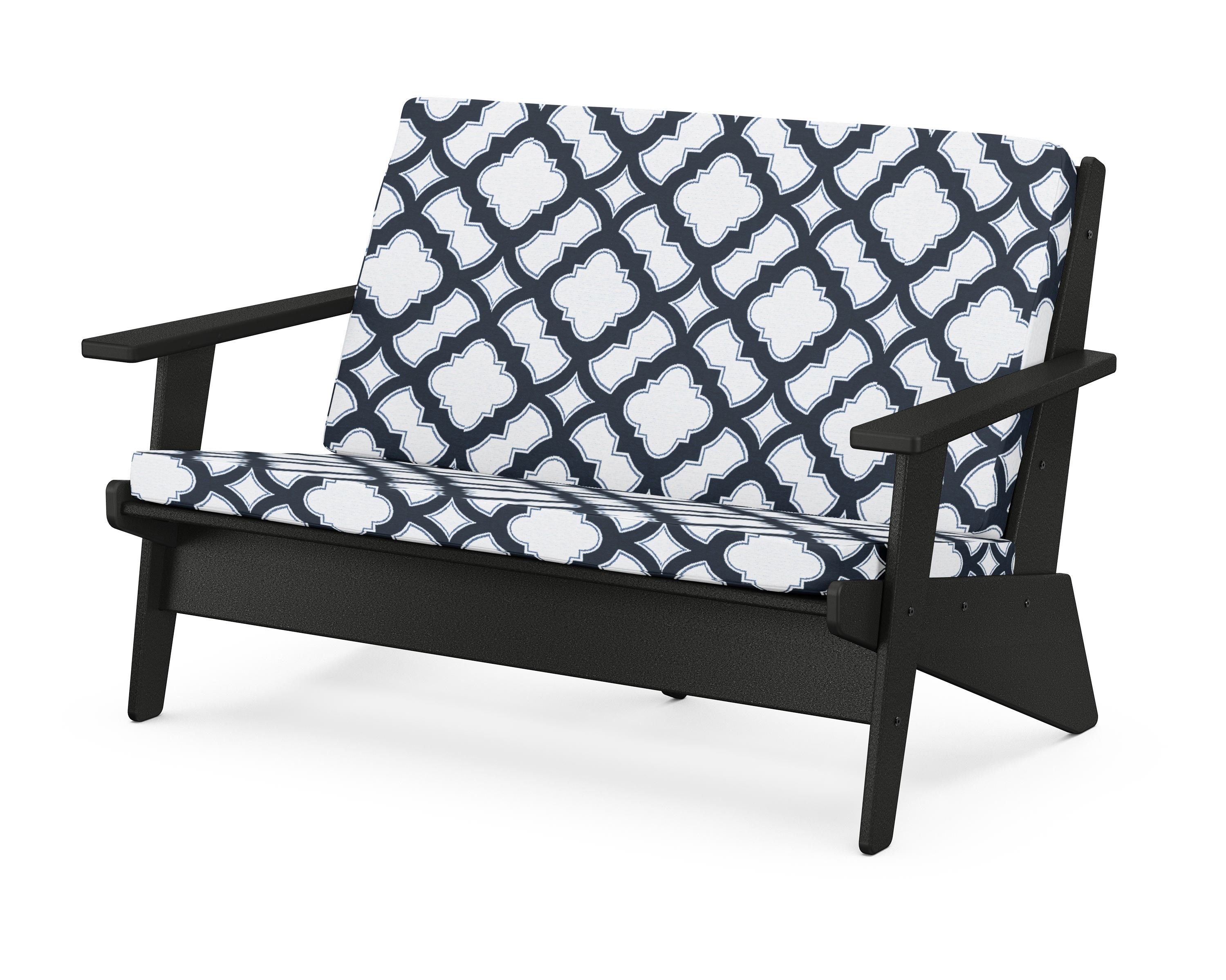 POLYWOOD® Riviera Modern Lounge Loveseat in Black / Trellis Marine Indigo