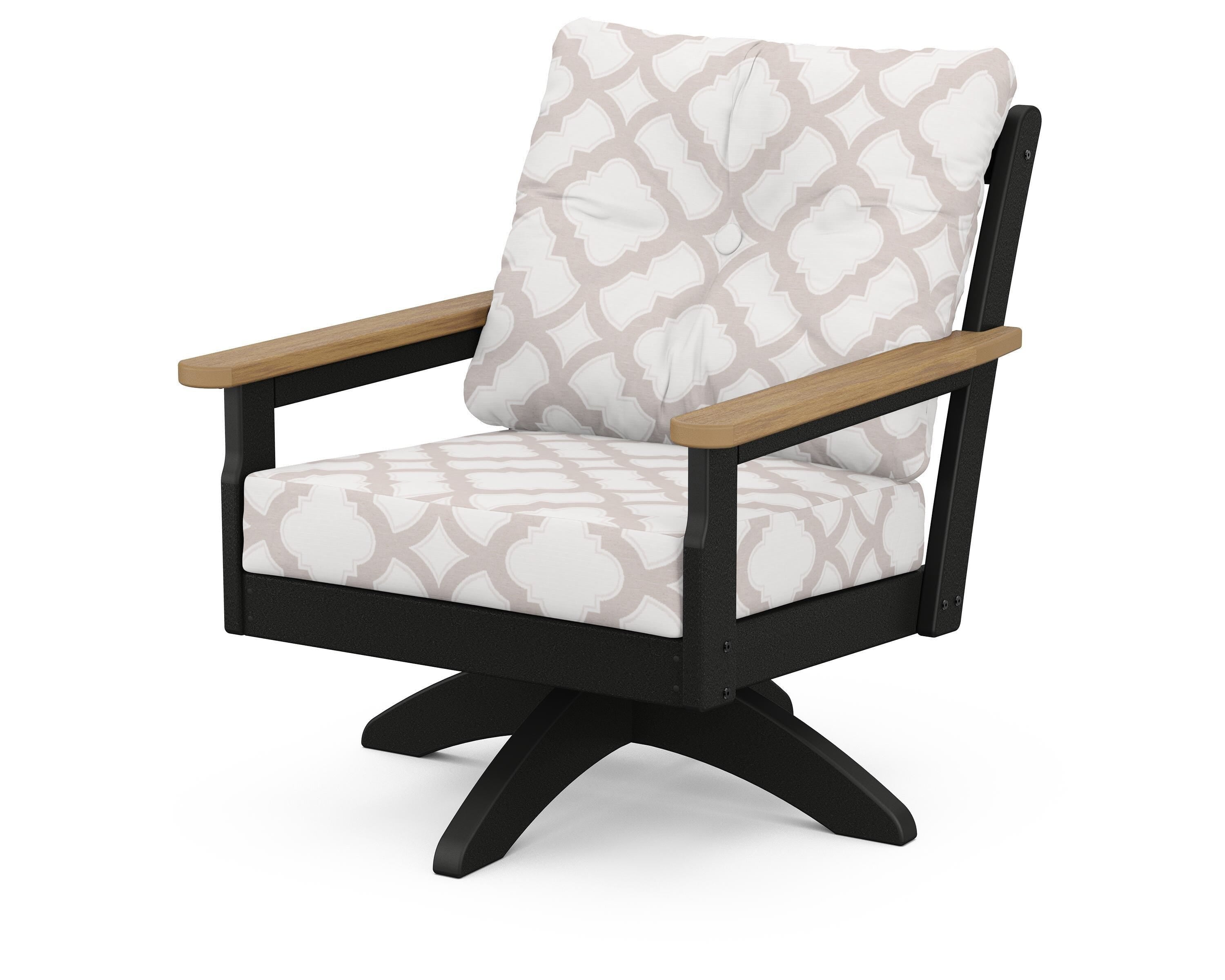 POLYWOOD® Vineyard Deep Seating Swivel Chair in Black / Natural / Trellis Dune Burlap