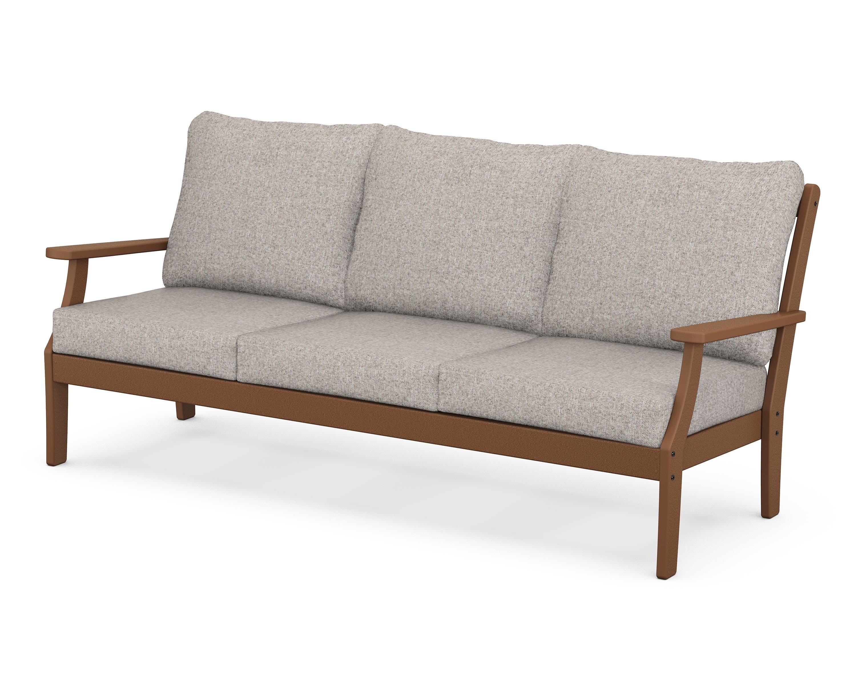POLYWOOD® Braxton Deep Seating Sofa in Teak / Weathered Tweed