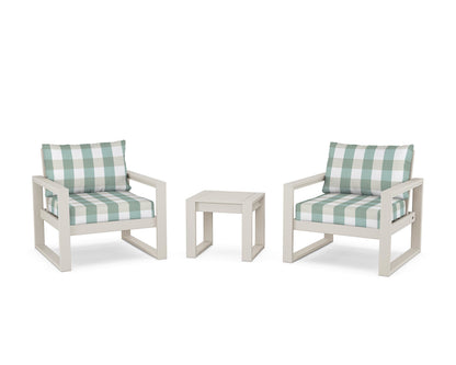 POLYWOOD® EDGE Sectional 3-Piece Deep Seating Set in Sand / Buffalo Plaid Glacier Spa