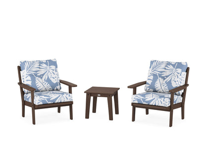 POLYWOOD® Prairie 3-Piece Deep Seating Set in Mahogany / Leaf Sky Blue