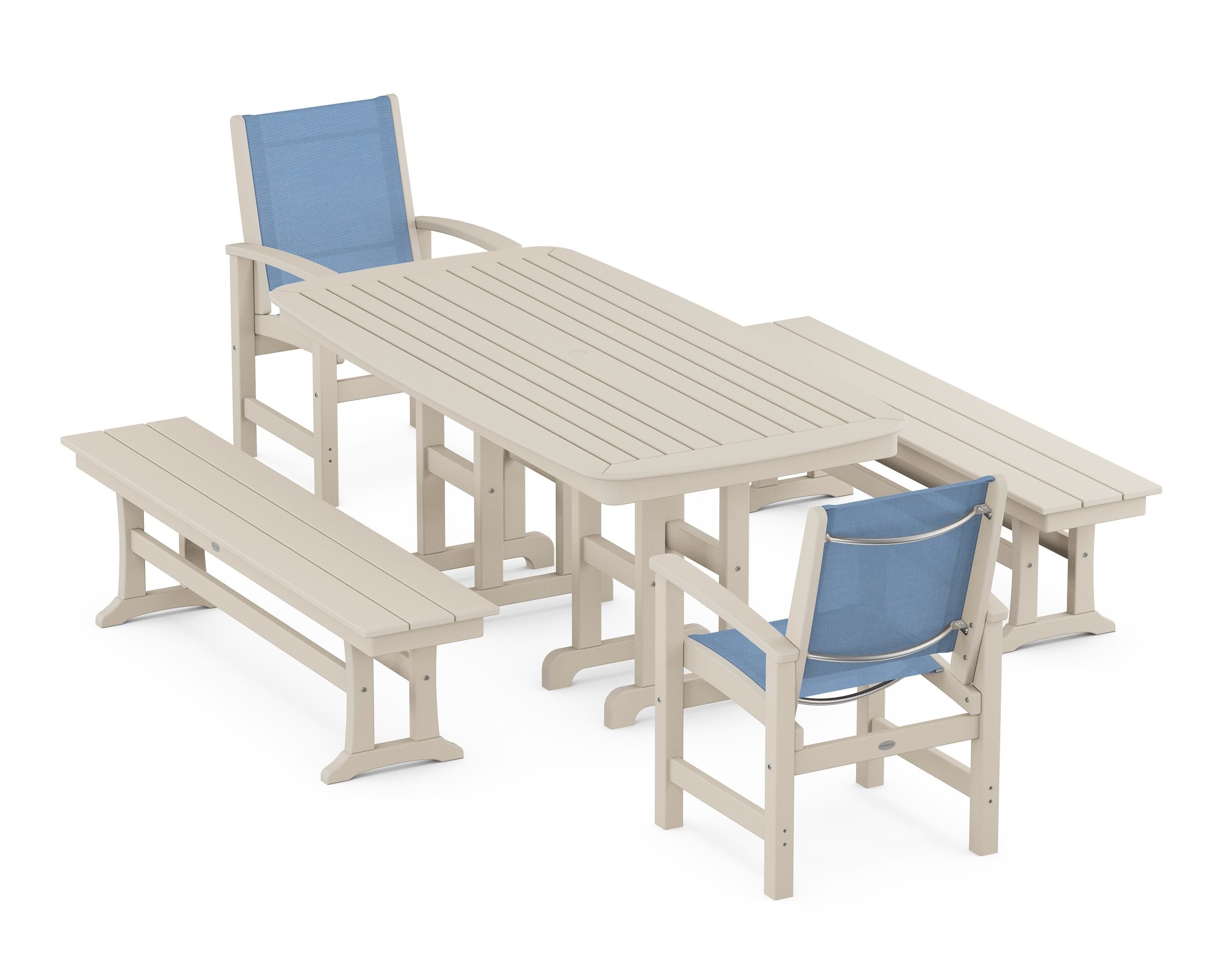 POLYWOOD® Coastal 5-Piece Dining Set in Sand / Poolside Sling