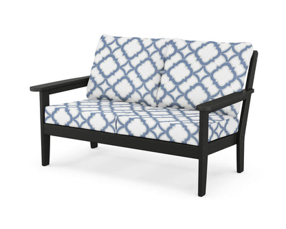 Country Living Cottage Deep Seating Loveseat in Black / Trellis Sky Blue