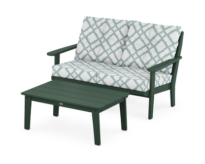 POLYWOOD® Lakeside 2-Piece Lounge Loveseat Set in Green / Trellis Glacier Spa