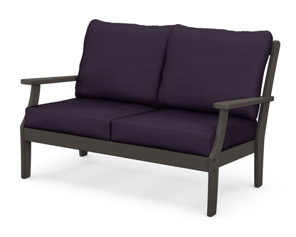 POLYWOOD® Braxton Deep Seating Loveseat in Vintage Coffee / Navy Linen