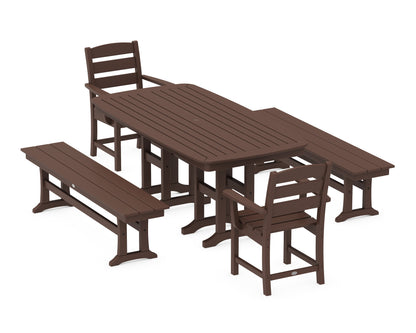 POLYWOOD® Lakeside 5-Piece Dining Set with Benches in Mahogany