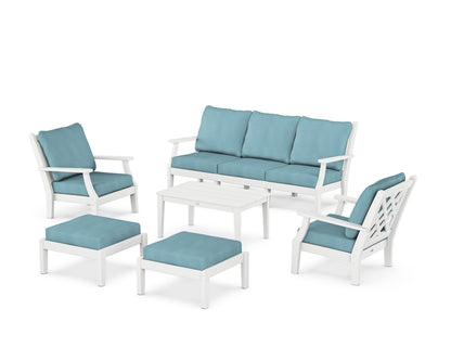 Country Living Wovendale 6-Piece Lounge Sofa Set in White / Lattice Sky Blue