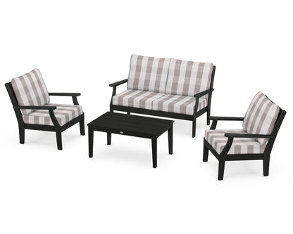 POLYWOOD® Braxton 4-Piece Deep Seating Chair Set in Black / Buffalo Plaid Grey Mist