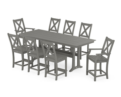 POLYWOOD® Braxton 9-Piece Farmhouse Counter Set with Trestle Legs in Slate Grey