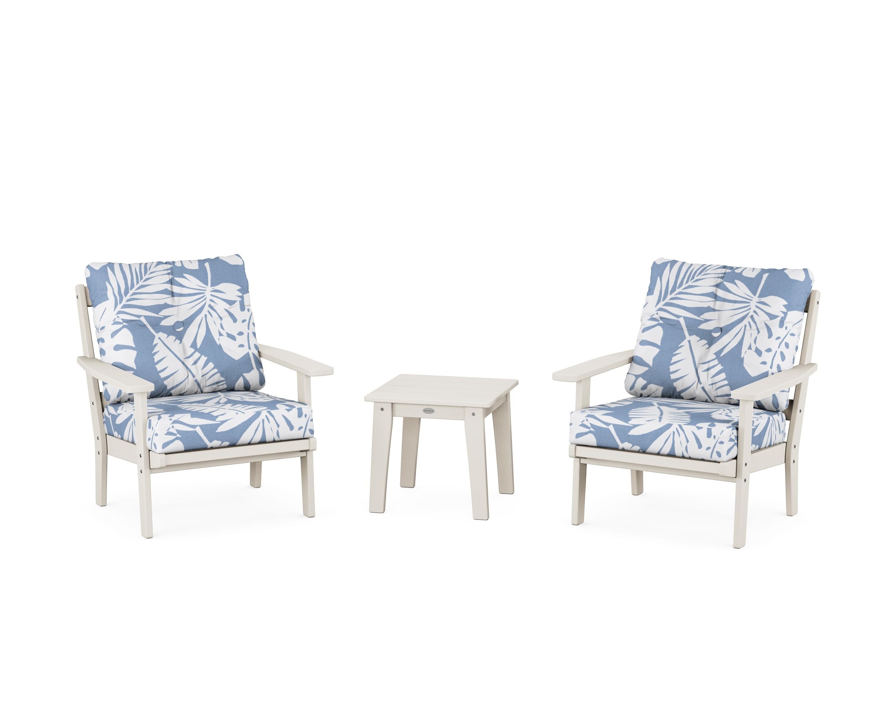 POLYWOOD® Prairie 3-Piece Deep Seating Set in Sand / Leaf Sky Blue