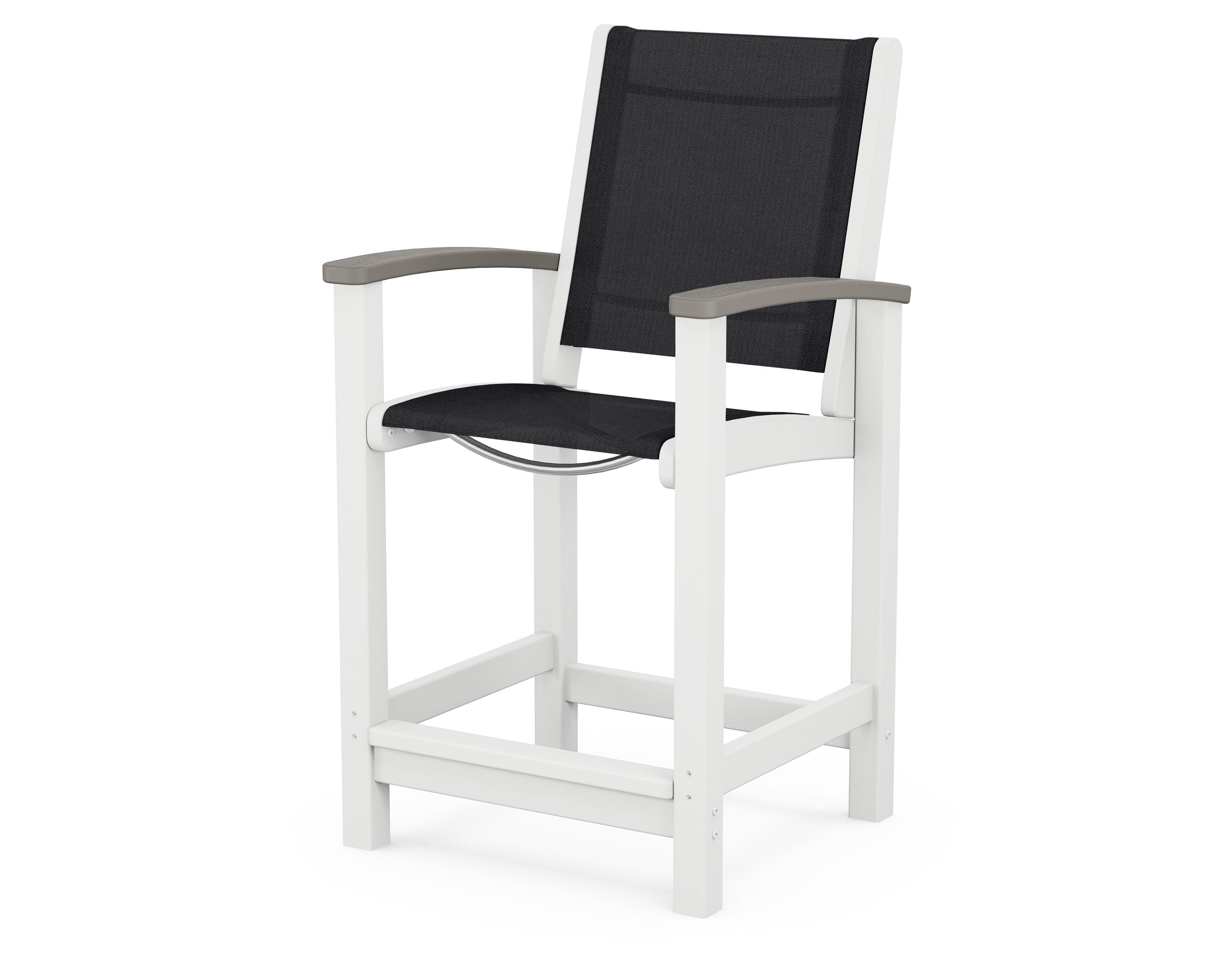 POLYWOOD® Coastal Counter Chair in White / Driftwood / Black Sling