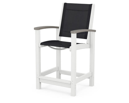 POLYWOOD® Coastal Counter Chair in White / Driftwood / Black Sling