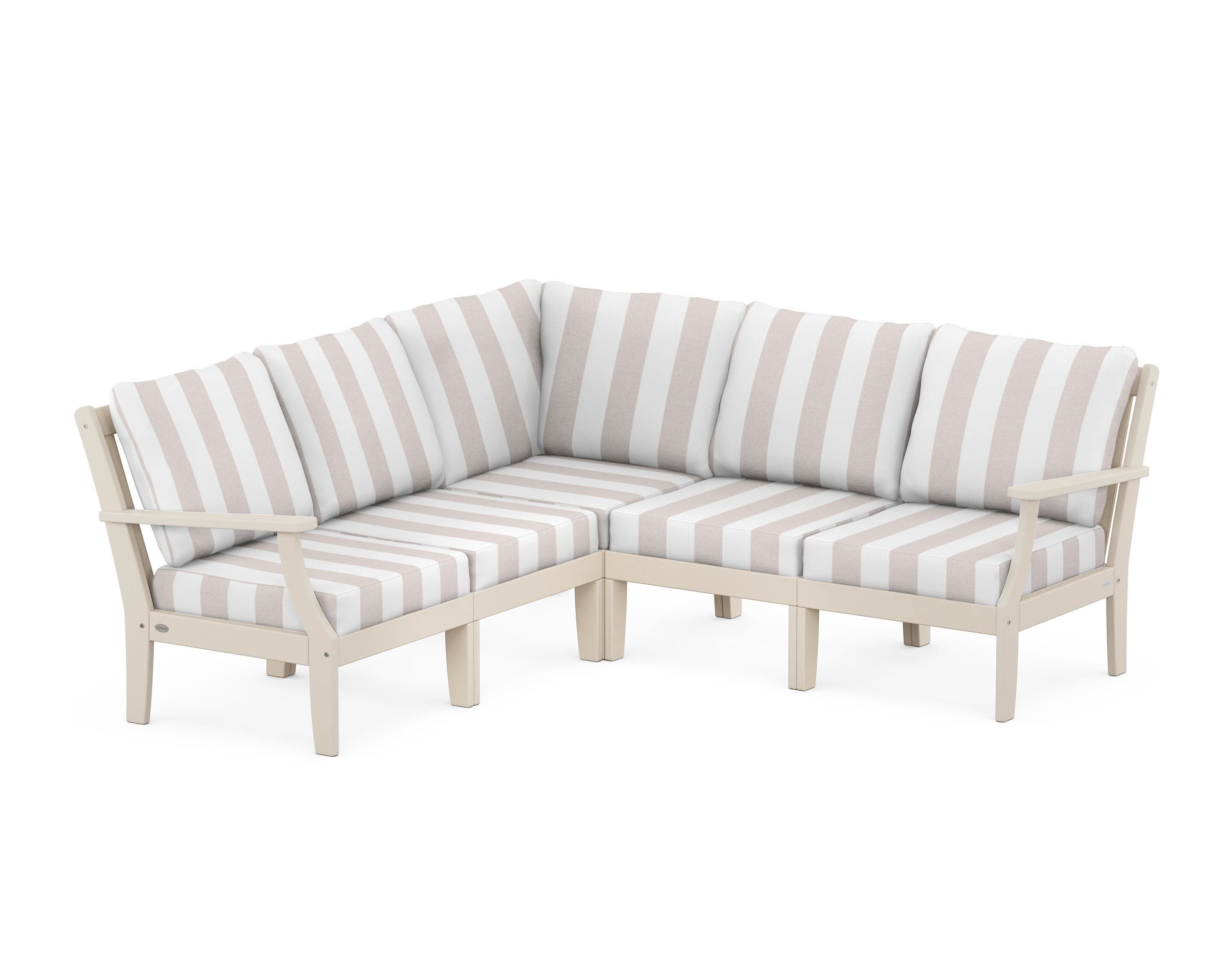 POLYWOOD® Braxton Modular 5-Piece Deep Seating Set in Sand / Cabana Stripe Dune Burlap