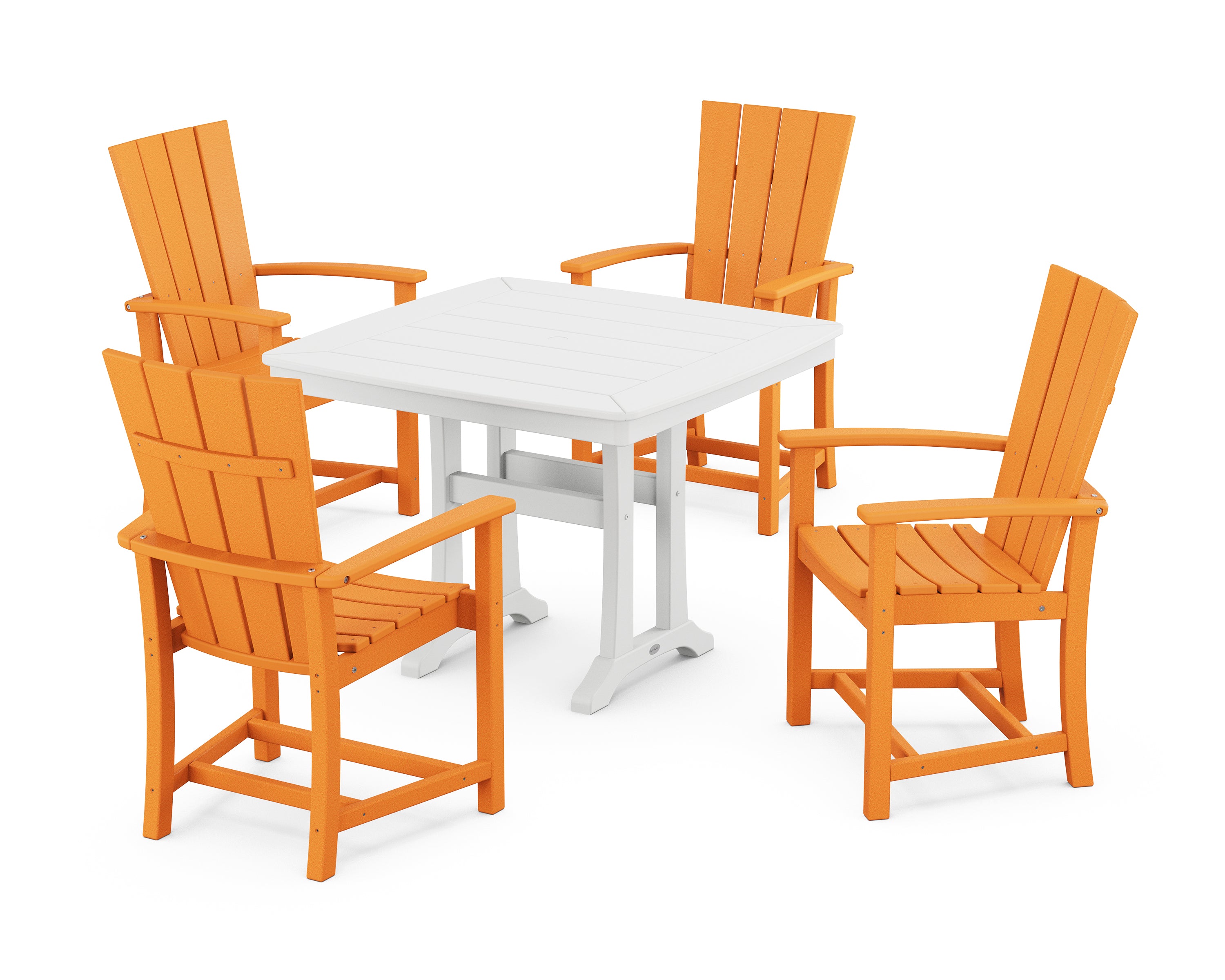 POLYWOOD® Quattro 5-Piece Dining Set with Trestle Legs in Tangerine / White
