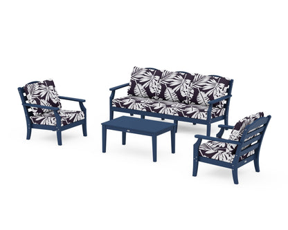 Draper James™ by  POLYWOOD® Savannah 4-Piece Deep Seating Set with Sofa in Navy / Leaf Navy