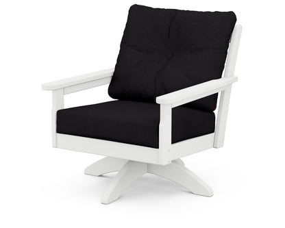 POLYWOOD® Vineyard Deep Seating Swivel Chair in White / Midnight Linen