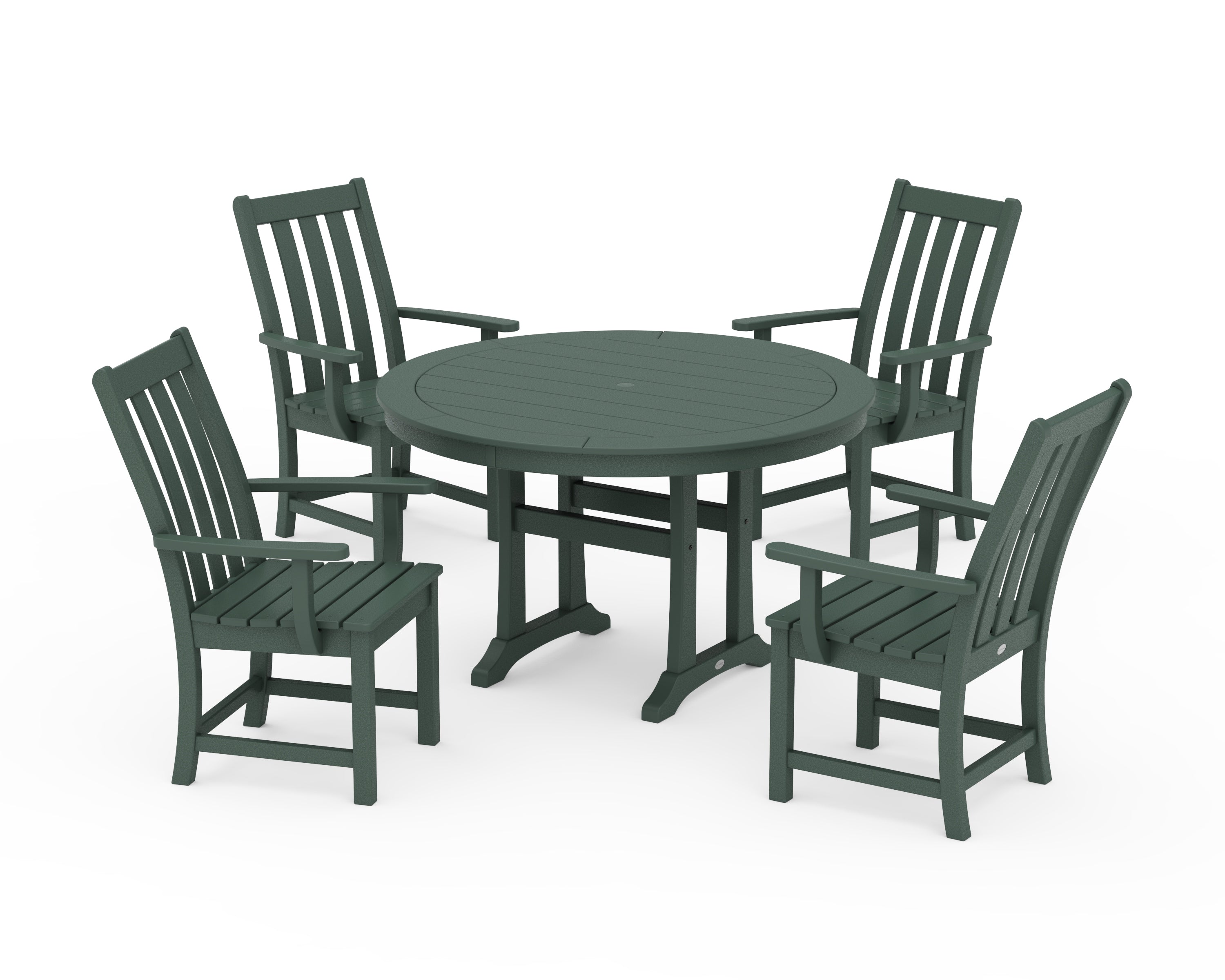 POLYWOOD® Vineyard 5-Piece Round Dining Set with Trestle Legs in Green