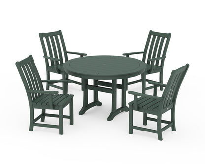 POLYWOOD® Vineyard 5-Piece Round Dining Set with Trestle Legs in Green