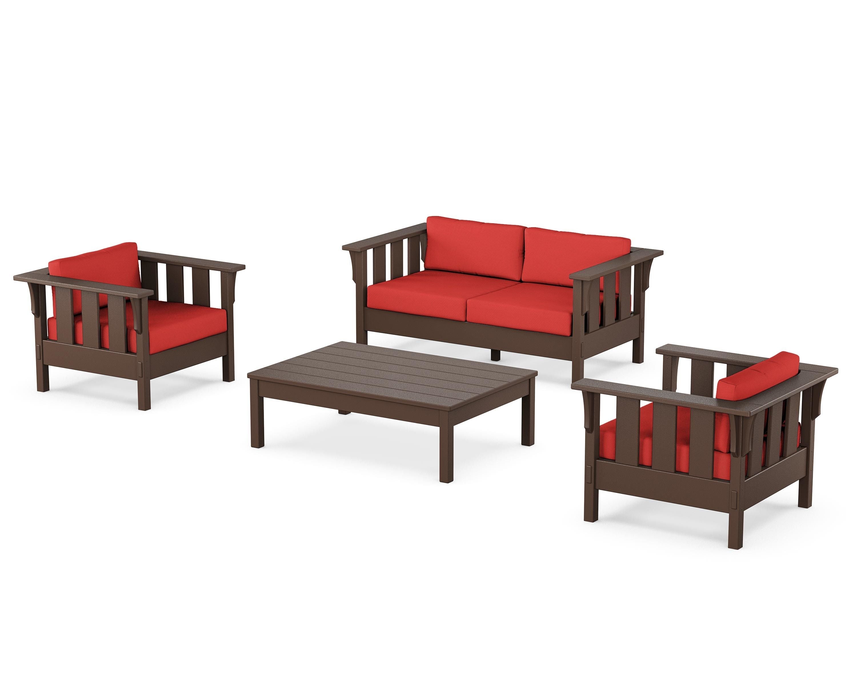 Martha Stewart by POLYWOOD® Acadia 4-Piece Deep Seating Set with Loveseat in Mahogany / Crimson Linen