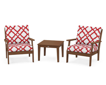 POLYWOOD® Braxton 3-Piece Deep Seating Set in Teak / Trellis Crimson