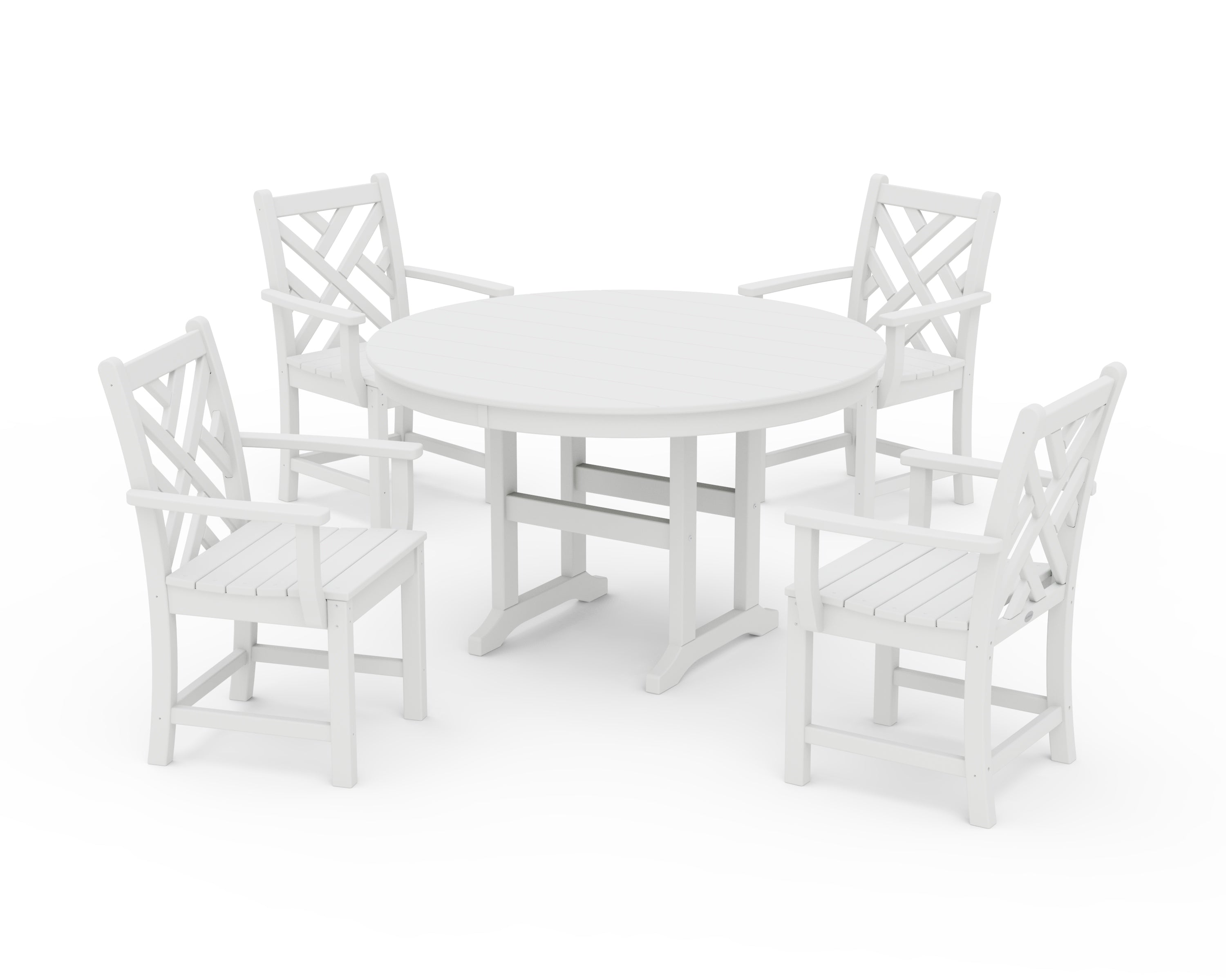 POLYWOOD® Chippendale 5-Piece Round Farmhouse Dining Set in White