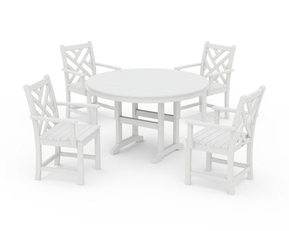 POLYWOOD® Chippendale 5-Piece Round Farmhouse Dining Set in White