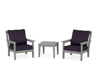 POLYWOOD® Chippendale 3-Piece Deep Seating Set in Slate Grey / Navy Linen
